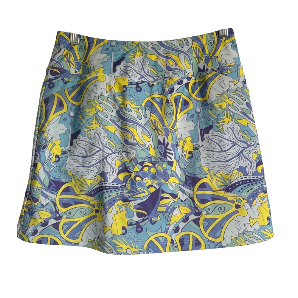 B Skinz Patterned Skort A Line Tennis Golf‎ Athletic Skirt Blue Yellow Sz Sm